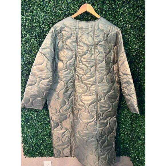 Carbon38 Puffer Trench Coat Womens Large NWT Green Blanket Onion Quilted Long Be - Picture 8 of 10